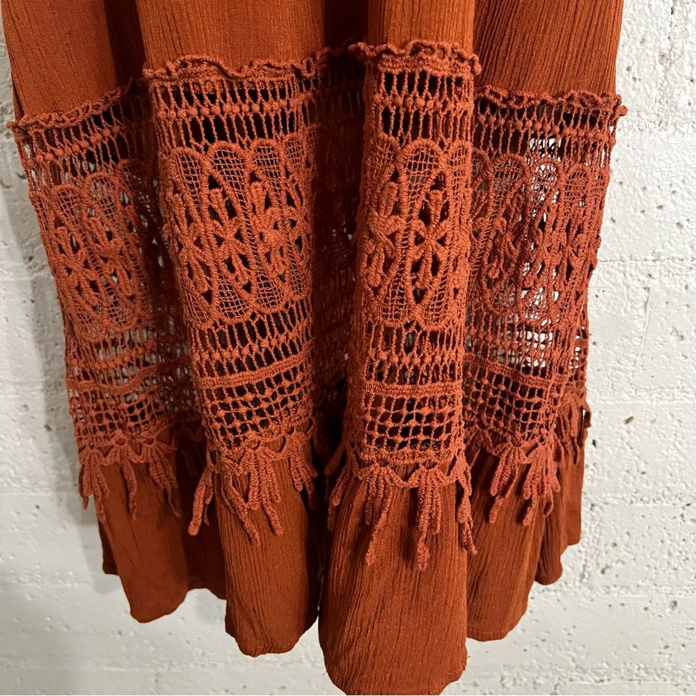 Rue+ Womens Plus Dress 1X Burnt Orange Rayon Midi Strapless Crochet Boho M15 - Picture 4 of 6